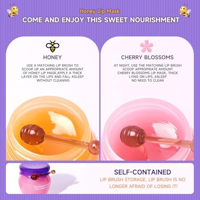 She Loves 2 BOTTLES SAKURA & HONEY LIP BALM, DAY & NIGHT REPAIR DEEP MOISTURE AND FADE LINES, RICH IN VITAMIN E & CHERRY BLOSSOM EXTRACT BEESWAX ESSENCE NATURAL ENHANCER CARE SLEEPING MASK - Image 2